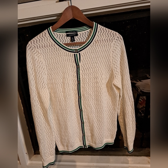 Lands End Pointelle White Cardigan - Picture 2 of 9